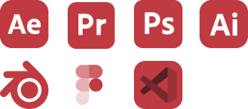 After Effects, Premiere Pro, Photoshop, Illustrator, Blender, Figma, VS Code